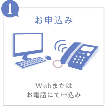 １.お申込み：Webまたはお電話にて申込み